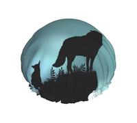 Wolf,Shower Cap Nightcap Double Layer Waterproof Elastic Bath Cap Reusable Hair Cap