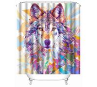 Wolf Shower Curtains Set Mould Mildew Proof Resistant 200 x 220 cm (78.9x86.7Inch), Geometric Abstract Animal Wolf Bathroom Curtains Washable Polyester with 16 Hooks for Wet Room Tub