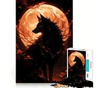 Wolf Silhouette Against Orange Moon 1000-piece Jigsaw Puzzles Brain Fun Training Seamless Fit Precise Pieces Fascinating Hobby for Idle Moments (50x75cm)