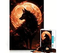 Wolf Silhouette Against Orange Moon 1000 Piece Jigsaws for Adults Brain Sharp Game Smooth Burr Free Surface Fascinating Hobby for Idle Moments (38x26cm)