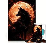 Wolf Silhouette Against Orange Moon 1000 Piece Jigsaws for Adults Brain Sharp Game Smooth Burr Free Surface Fascinating Hobby for Idle Moments (38x52cm)