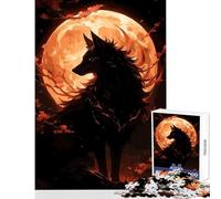 Wolf Silhouette Against Orange Moon for Adults 1000 Piece Jigsaw Puzzle Art Work Gifts Improve Memory Toy Wall Decor for And from 14 Years And over (50x75cm)
