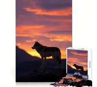 Wolf Silhouette at Sunset 1000 Piece Jigsaw Puzzles for Adults Teenagers Thought Training Mindful Leisure Uniform Cut Bday Surprise (38x52cm)