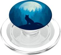 Wolf Silhouette Full Moon Forest Night Art PopSockets PopGrip for MagSafe