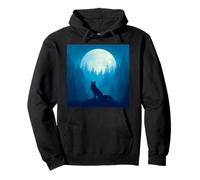 Wolf Silhouette Full Moon Forest Night Art Pullover Hoodie