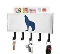 Wolf Silhouette Leather Key Holder for Wall Decorative with 5 Hooks & Mail Organizer Entryway Keys Rack