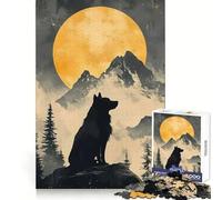 Wolf Silhouette Moon Jigsaw Puzzle for Adults 1000 Pieces Creative Think Stress Relief Fun Exact Edges Thoughtful Xmas (38x52cm)