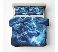 Wolf Single Duvet Cover Set - Wolves American flag Bedding & Bedroom Decor, Super Soft Microfiber Quilt Cover and 1 Pillowcases, with Zip, Reversible Design SD-1164