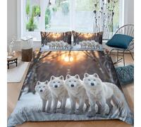 Wolf Single Duvet Cover Sets Snowy Plantation Bedding Set 3D Print Quilt Cover 135x200 cm Soft Microfiber Bed Sets with Zipper Closure and 2 Pillowcases y-1046