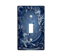 Wolf Single Light Switch Cover Plate, Elegant Royal Jewels Floral None Blue Plastic Standard Size Wall Switch Plates Accents for Home Living Room Bedroom Bathroom Decor (Single)