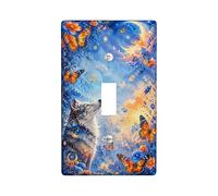 Wolf Single Light Switch Cover Plate, Nature Fantasy Butterfly Flower None Blue Plastic Standard Size Decorative Wall Plates for New Apartment Home Bedroom Office Decor (Single)