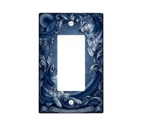 Wolf Single Rocker Light Switch Cover, Elegant Royal Jewels Floral None Blue Plastic Standard Size Switch Plate Decorative for Bedroom Bathroom Kitchen Entrance Decor