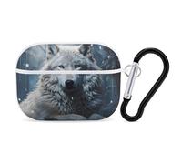 Wolf Sitting in The Snow Airpod Pro Case AirPods 2 Case for Women Hard Shell Protective Cover with Carabiner Keychain Compatible with AirPods Case 2nd 1st Generation, Front LED Visible White
