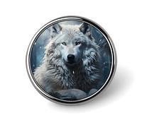 Wolf Sitting in The Snow Badges Circle with Button Design, Personalized Picture Pin Brooches, Round Badge Holders for Decorate Hat Shirt Clothing Bag Accessories