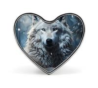 Wolf Sitting in The Snow Badges Heart with Button Design, Personalized Picture Pin Brooches, Heart Badge Holders for Decorate Hat Shirt Clothing Bag Accessories