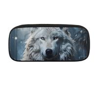 Wolf Sitting in The Snow Pencil Case Waterproof Leather Pencil Pouch Multi-purpose Aesthetic Makeup Bag Cute Pen Bag Large Cosmetic Bag for Office Stationery, Travel