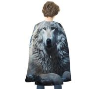 Wolf Sitting in The Snow Renaissance Cape Reversible Halloween Cloak for Cosplay Party Medieval Costume Masquerade Outfit