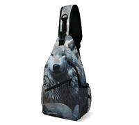 Wolf Sitting in The Snow Sling Bag with Rfid Blocking Causal Mens Crossbody Bag Lightweight Chest Pack Large Man Purse Travel Crossbody Backpack Shoulder Sling Backpack for Hiking Running Cycling