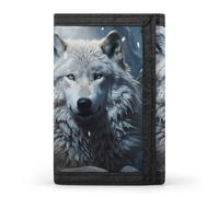 Wolf Sitting in The Snow Wallet for Men, Extra Capacity Trifold Wallet for Women, Foldable Money Clip with ID Window for Pocket, Credit Card Holder, Personalized Wallets for Travel