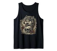 Wolf Skull Rose Gothic Vintage Tattoo Floral Nature Art Tank Top