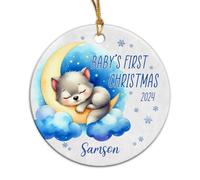 Wolf Sleep On Moon Noel Xmas Tree Hanging Crimbo Baubles Ceramic Memorial With Ribbon Remembrance Ornament