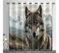 Wolf Small Window Curtains, Wild Animal Short Curtain for Windows Mountain Landscape Kitchen Window Curtains over Sink for Kitchen Laundry Room Loft, 28" x 54.3", 2 Panels