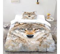 Wolf Snow Bedding Set 3D Digital Printing Wildlife Animal Theme Duvet Cover Set Pillowcase Microfiber Universal for All Seasons Single（135x200cm）