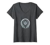 Wolf Spirit: Mystical Emblem for Nature Enthusiasts V-Neck T-Shirt, Women, Dark Heather Grey, XXL