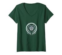 Wolf Spirit: Mystical Emblem for Nature Enthusiasts V-Neck T-Shirt, Women, Forest Green, XL