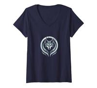 Wolf Spirit: Mystical Emblem for Nature Enthusiasts V-Neck T-Shirt, Women, Navy, M
