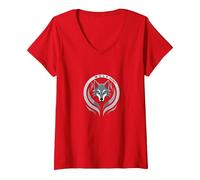 Wolf Spirit: Mystical Emblem for Nature Enthusiasts V-Neck T-Shirt, Women, Red, XXL