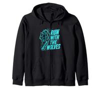 Wolf Spirit RUN WITH THE WOLVES Funny Wolves Zip Hoodie