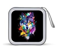 Wolf Splash Animal Face CD Case 40 Capacity Plastic DVD Storage Box Sleeves Zippered Wallet