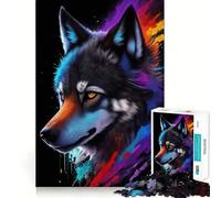 Wolf Splash Art Painting Jigsaw Puzzles for Teenagers 1000 Mental Fun Game Clean Seamless Connection Engaging Way to Pass Free Hours (50x75cm)