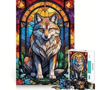 Wolf Stained Glass 1000 Piece Jigsaws for Adults Brain Training Fun Clean Cut Sturdy Components Calming Mental Break Activity (50x75cm)