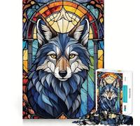 Wolf Stained Glass 1000 Piece Jigsaws for Adults Brain Training Fun Clean Cut Sturdy Components Calming Mental Break Activity (50x75cm)