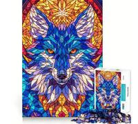 Wolf Stained Glass 1000 Piece Jigsaws for Adults Mind Train Fun Precision Cut Smooth Edges Absorbing Activity for Quiet Nights (50x75cm)