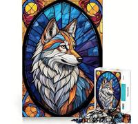 Wolf Stained Glass Adult Jigsaw1000 Pieces Memory Skill Fun Stable Fit No Shifting Parts Compact Fun for Family Game Time (50x75cm)
