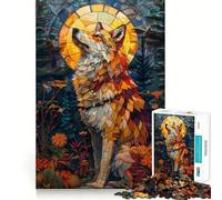 Wolf Stained Glass Art Jigsaw Puzzle 1000 Piece Mental Exercise Fun Seamless Fit Precise Pieces Engaging Way to Pass Free Hours (38x52cm)
