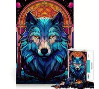 Wolf Stained Glass Colorfu 1000 Piece Puzzle For Adults Problem Solving Toy Professional Grade Cutting Relaxing Indoor Group Activity (38x52cm)