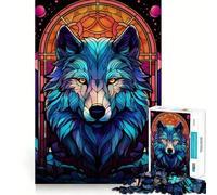 Wolf Stained Glass Colorfu Jigsaw Puzzles1000 Pieces Cognitive Boost Fun Burr Free Clean Cut Pieces Holiday Indoor Entertainment Toy (50x75cm)