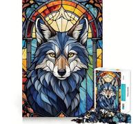 Wolf Stained Glass Jigsaw Puzzle 1000 Piece Mind Train Fun Burr Free Clean Cut Pieces Absorbing Activity for Quiet Nights (38x26cm)