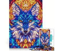 Wolf Stained Glass Jigsaw Puzzle 1000 Piece Mind Train Fun Burr Free Clean Cut Pieces Absorbing Activity for Quiet Nights (38x52cm)