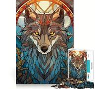 Wolf Stained Glass Puzzles for Adults 1000 Pieces Focus Boost Fun Uniform Size Precise Pieces Bonding Activity for Loved Ones (38x52cm)