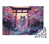 Wolf Standing at The Door Puzzle 1000pcs (75x50cm) Erwachsene Cherry Blossoms Puzzle,Home Decor