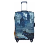 Wolf Standing in Front of Fire and Castle Suitcase Cover Travel Luggage Cover Suitcase Protector Baggage Covers