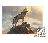 Wolf Standing Mountain 1000 Piece Lone Wolf on Mountain Peak Jigsaw Puzzle For Adults Thick Card Board Decompression Puzzle Game Gifts for WomenGifts for Men 38x26cm/1000pcs