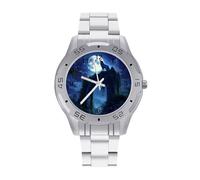 Wolf Standing on an Ancient Wall Men's Business Watch Fashion Stainless Steel Wristwatches Custom Watches for Women