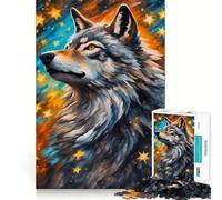 Wolf Star Painting Adult Jigsaw1000 Pieces Cognitive Train Game Tight Interlock No Gaps Calming Mental Break Activity (50x75cm)