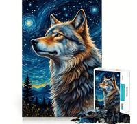 Wolf Starry Night Adults 1000 Piece Jigsaw Puzzle Recall Fun Play Premium Laser Cut Quality Quiet Time Mind Exercise at Home (38x26cm)
